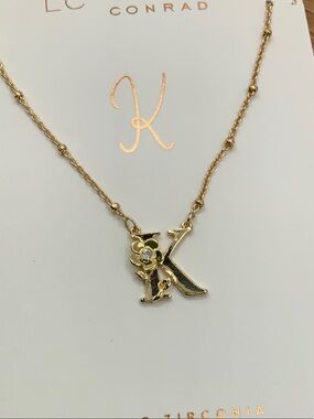 LC Lauren Conrad Gold 'K' Initial Flower Charm Gold Tone Chain Necklace